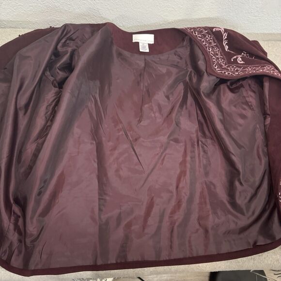 Susan Graver Blazer Women 1X Wine Embroidered Jacket Office Corporate WorK Party - Picture 10 of 10